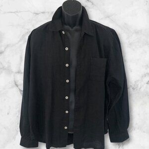 Men's Black Linen Long Sleeve Button Up Shirt XL USA